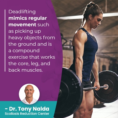 A visual representation of the quote from the text starting with “Deadlifting mimics regular movement such"