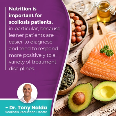 A visual representation of the quote from the text starting with “Nutrition is important for scoliosis"