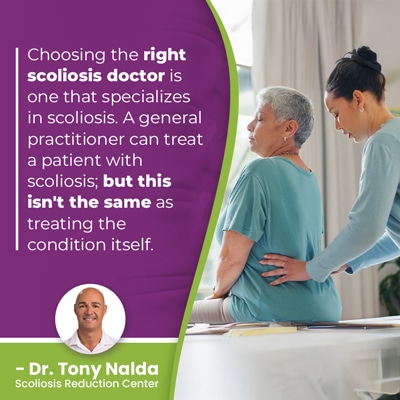 A visual representation of the quote from the text starting with “choosing the right scoliosis doctor"