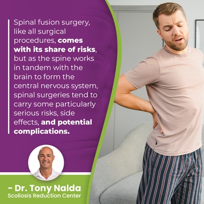 A visual representation of the quote from the text starting with “spinal fusion surgery like all surgical"