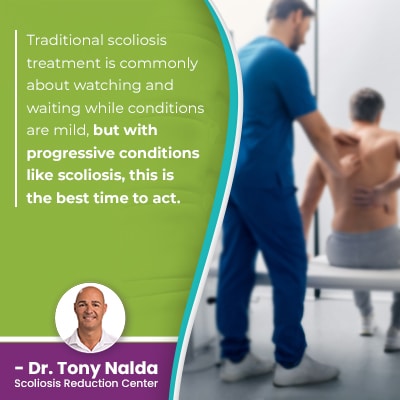 A visual representation of the quote from the text starting with “Traditional scoliosis treatment is commonly"